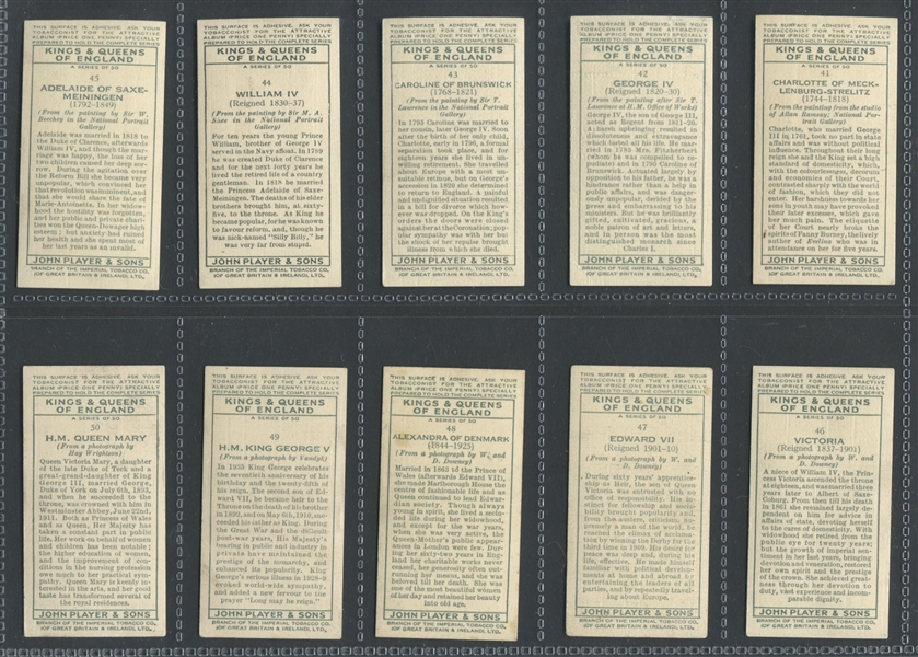 1935 John Player & Sons Kings and Queens of England Complete Set of (50) Cards