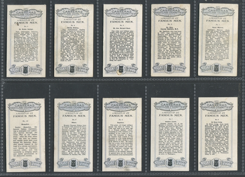 1936 Carreras Famous Men Complete Set of (25) Cards