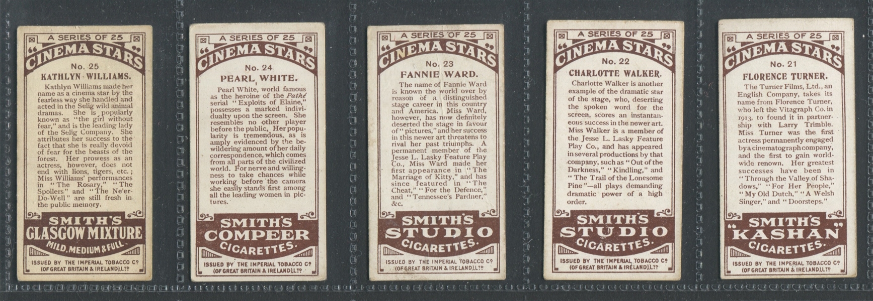 1920 F & J Smith's Cinema Stars Complete Set of (25) Cards