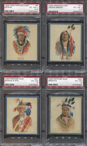 V254 Canadian Chewing Gum Papoose Indian Gum Lot of (4) PSA-Graded Cards