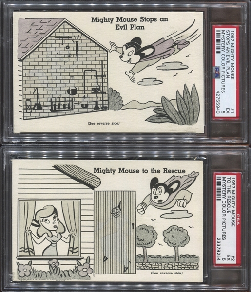 F278-16 Post Cereal Mighty Mouse Mystery Color Pictures Complete Set of (6) Cards - The #1 PSA Graded set on the Registry