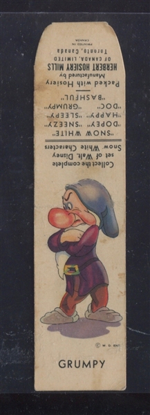 VERY RARE 1938 Herbert Hosiery Walt Disney Snow White Die Cut Grumpy Card