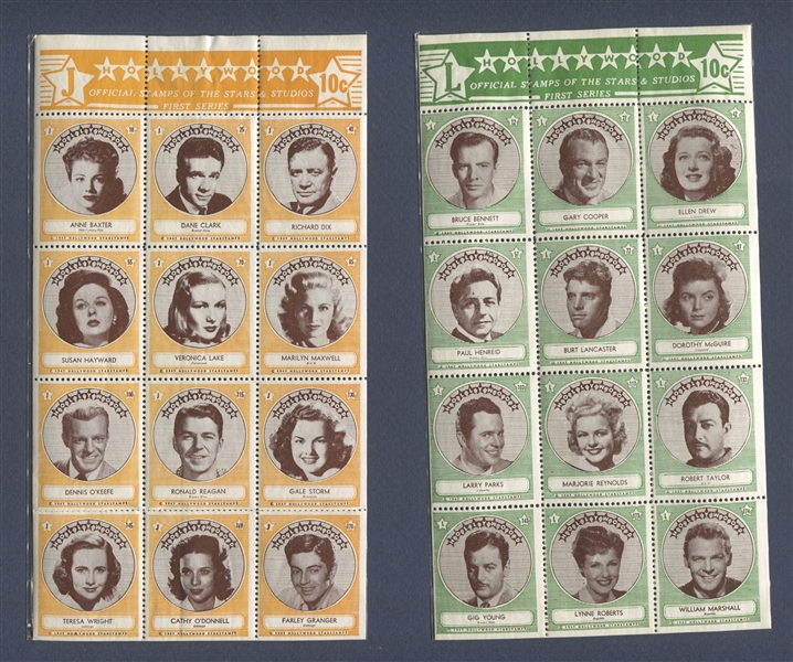 1947 Hollywood Star Stamps, 11 different sheets of 12 stamps each 