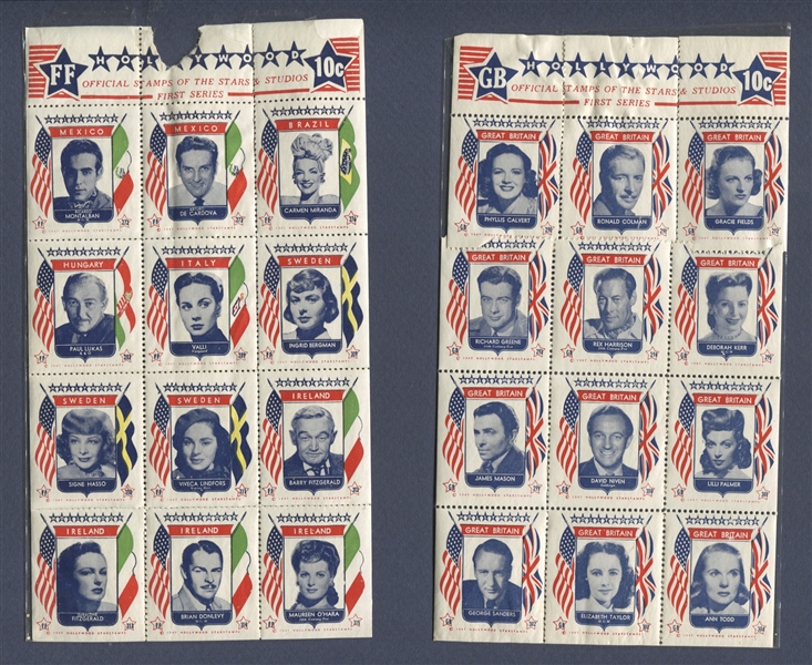 1947 Hollywood Star Stamps, 11 different sheets of 12 stamps each 