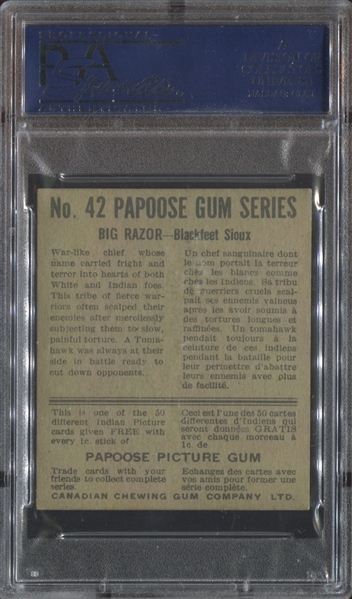 V254 Papoose Gum (Canada) American Indians #42 Big Razor PSA6 EX-MT
