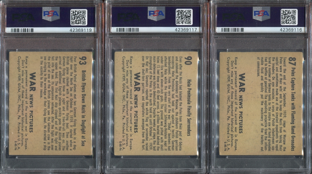 R165 Gum Inc War News Pictures Lot of (8) PSA-Graded Cards