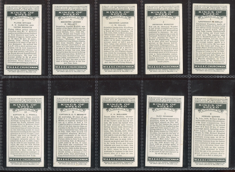 1939 WA & AC Churchman Kings of Speed Complete Set of (50) Cards