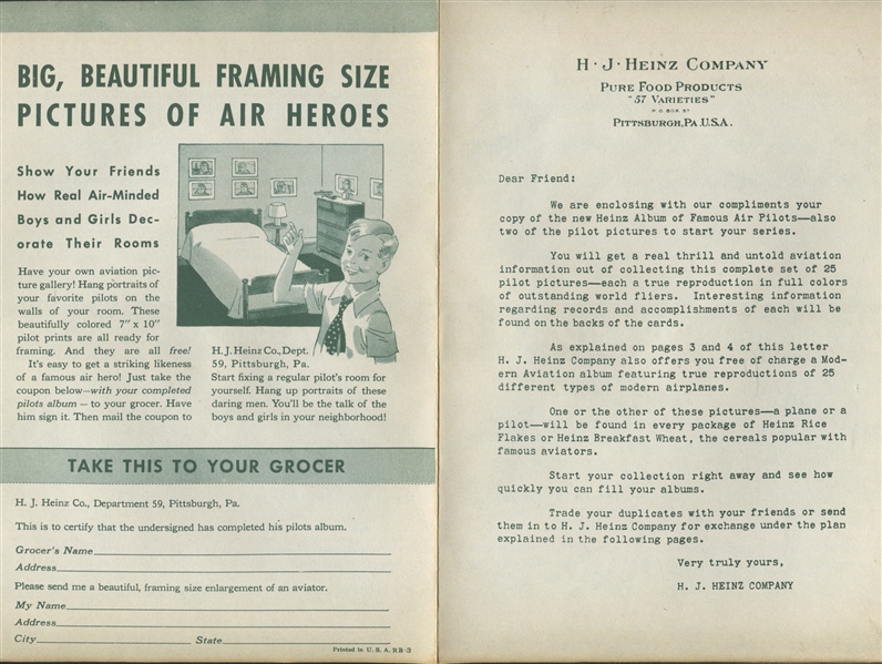 F277-4 Heinz Rice Flakes Famous Air Pilots High Grade Album and Advertising Sheet