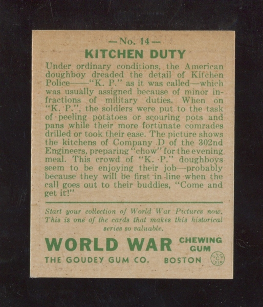 R174 Goudey Gum World War Gum #14 Kitchen Duty High Grade Type Card