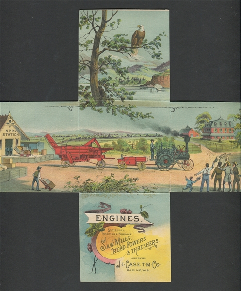 1890s Elaborate J.I. Case Farm Machines/Threshers Large Folding Trade Card