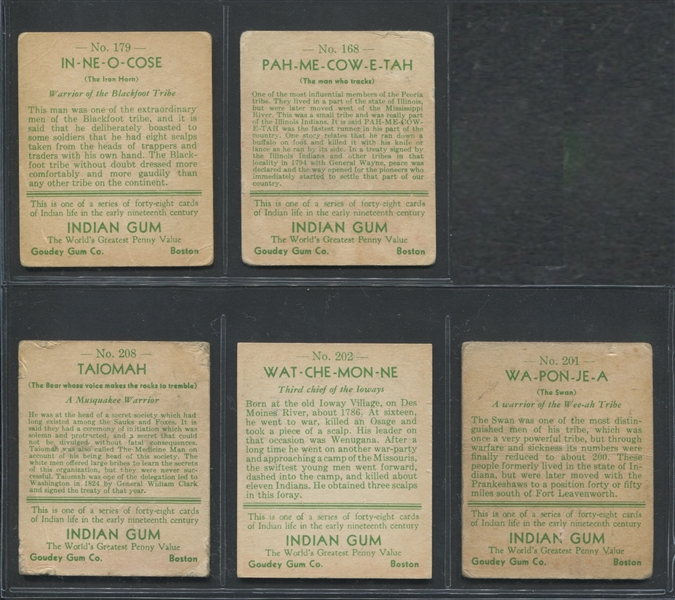 R73 Goudey Gum Indian Gum Lot of (5) Series of 312 Indians