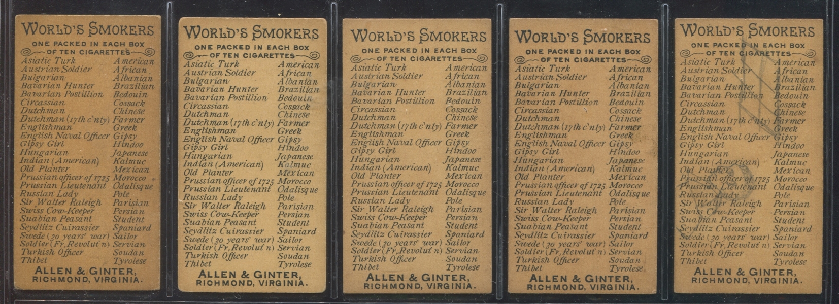 N33 Allen & Ginter World's Smokers Near Complete Set (43/50)