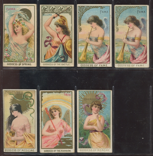 N188 Kimball Goddesses Of The Greeks & Romans Lot of (7) Cards with Silver Backed Type