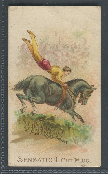 N268 Lorillard Circus Scenes - type card, Horse & Rider Jumping Hedge