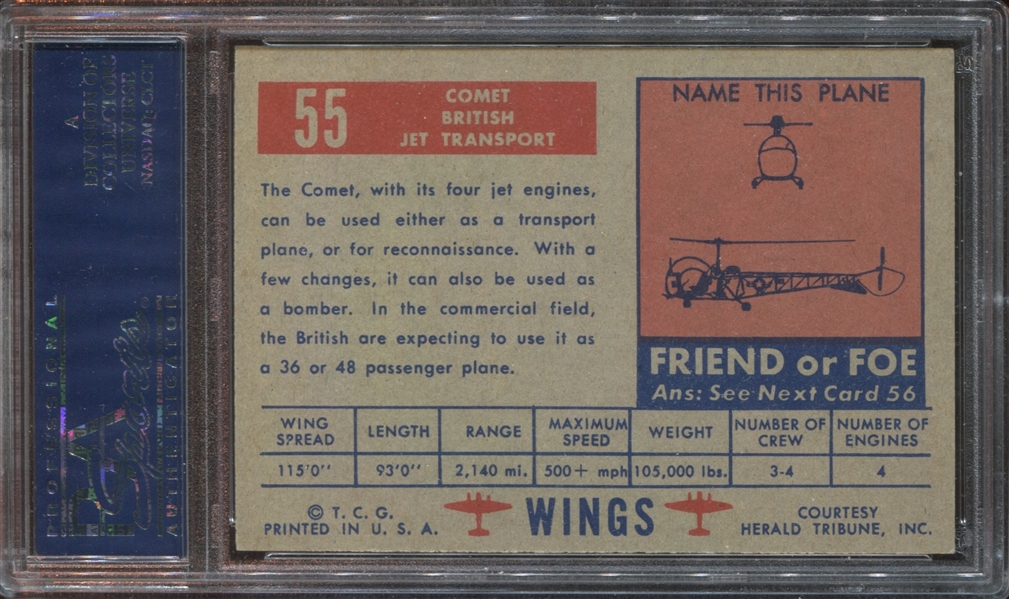 1952 Topps Wings #55 Comet PSA8 NM-MT