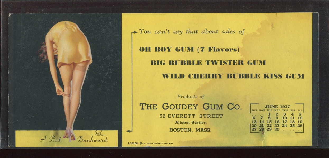 1937 Goudey Gum Adv. Calendar/Blotter, Earl Moran Pin-Up Artwork 