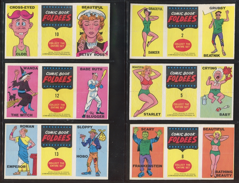 1966 OPC Comic Book Foldees (12 Different) - Including #12 Wonder Woman/Babe Ruth