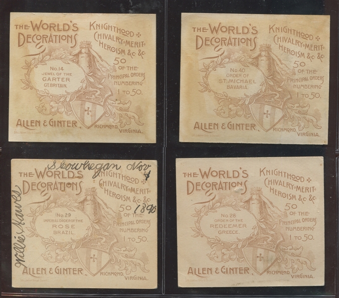 N44 Allen & Ginter World's Decorations (Large Format) Lot of (4) Cards