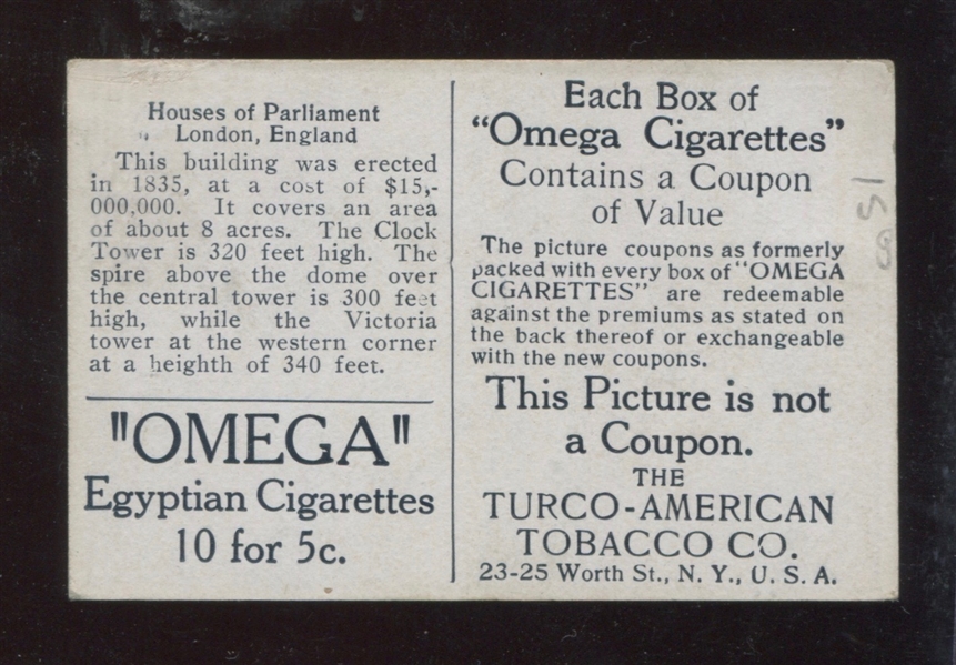T120 Omega Egyptian Cigarettes World Views House of Parliament London, England