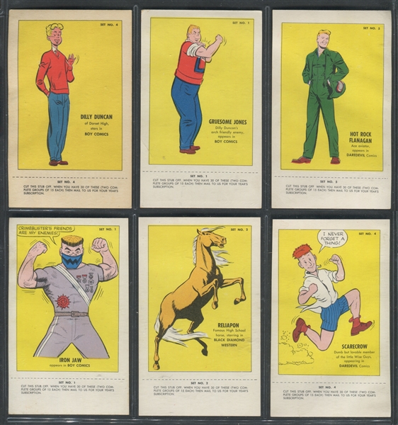 1950's Lev Gleason Comic Cards Complete Set of (15) White Stock Cards With Tabs