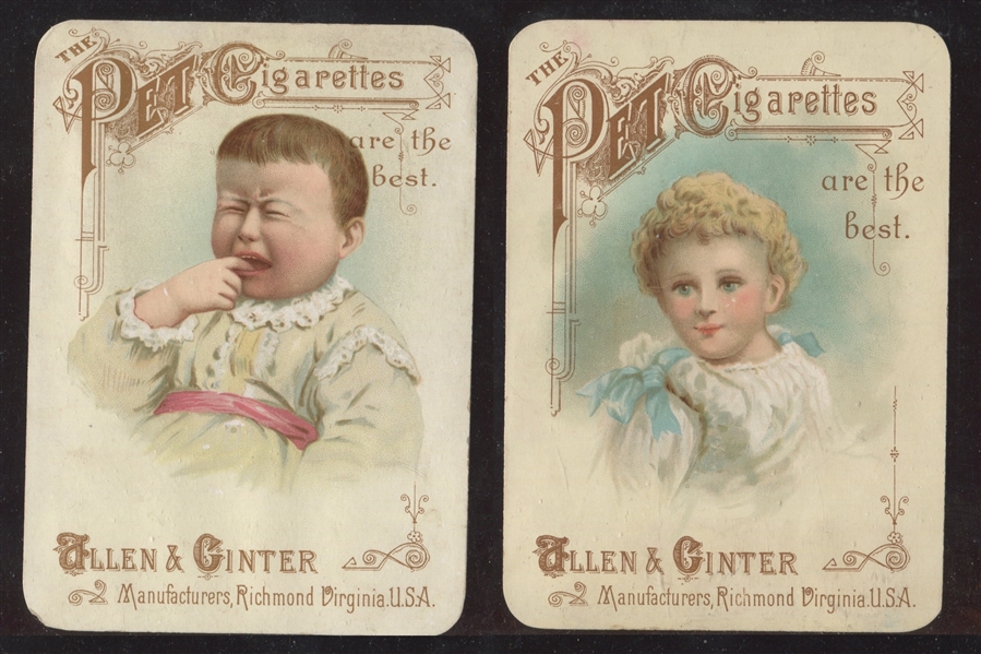 Lot of (4) Allen & Ginter Pet Cigarettes Trade Cards with Children Subjects