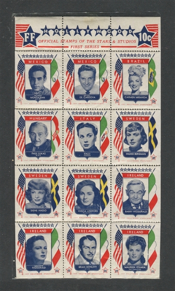 1930's Hollywood Star Stamps Uncut Sheets lot of (6)
