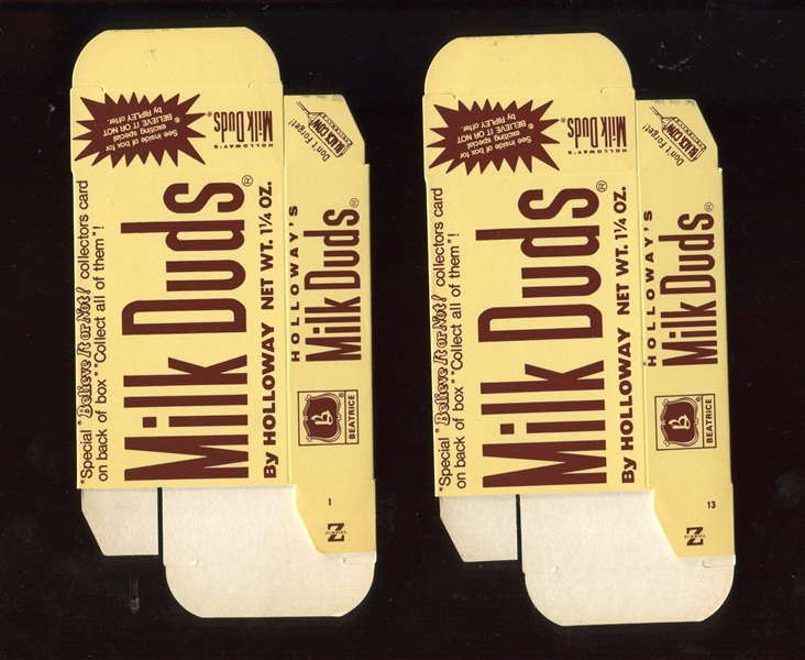 1974 Holloway Milk Duds Believe It or Not Pair of Large Format Boxes