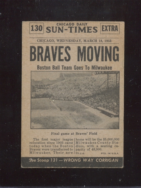 1954 Topps Scoops #130 Braves Moving to Milwaukee