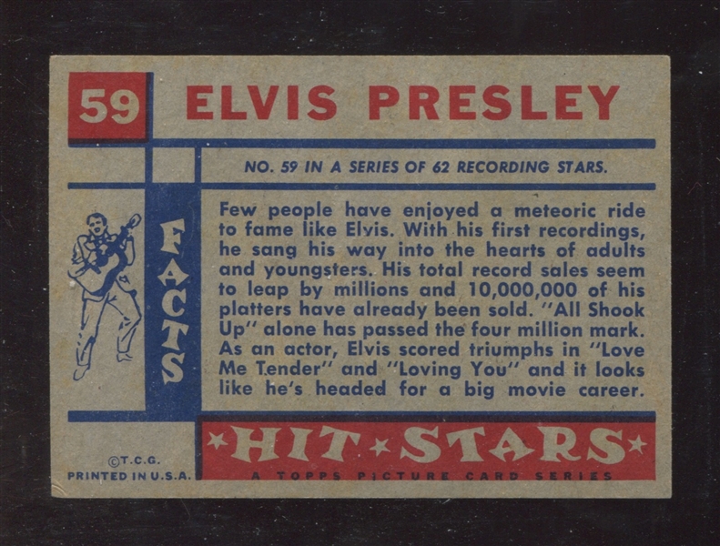 1957 Topps Hit Stars Elvis Presley #59