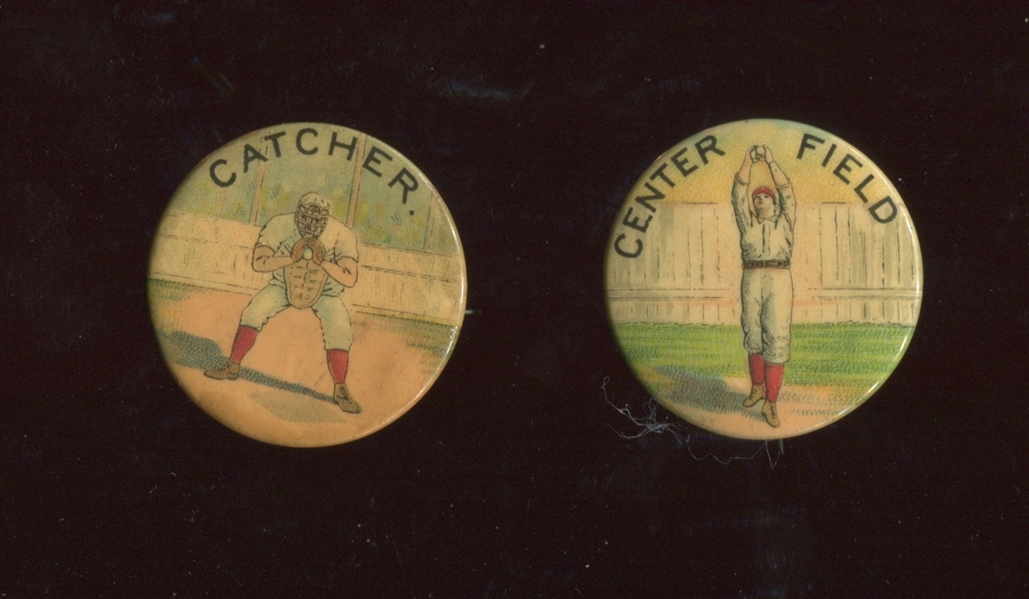 Vintage Baseball Position Pinback Pair 
