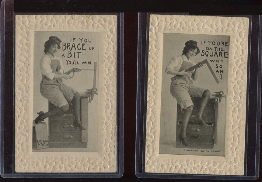 Interesting Lot of (7) Early Women's Mechanical Postcards