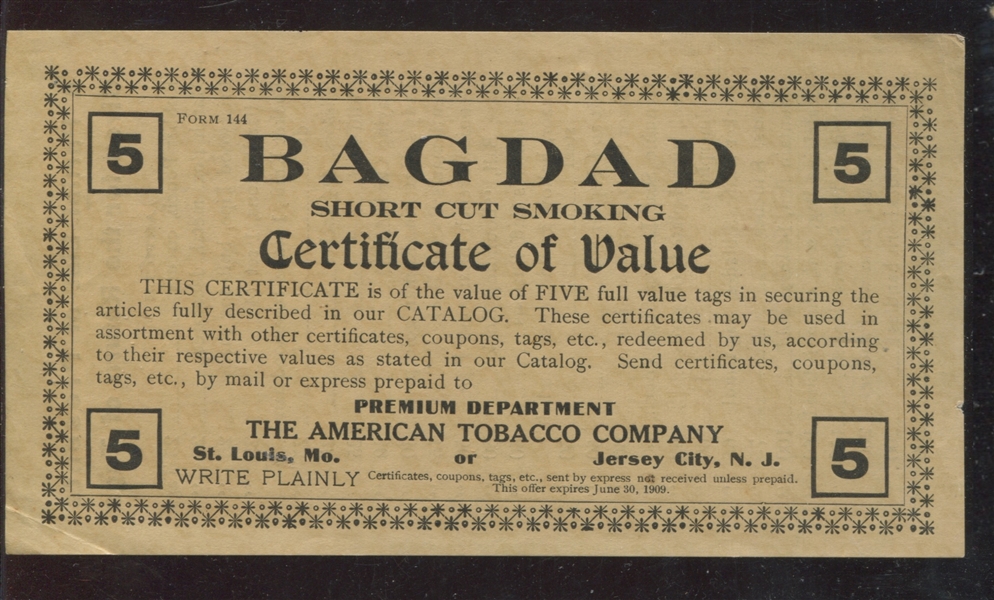 Interesting Oversized American Tobacco Company Bagdad Tobacco Coupon