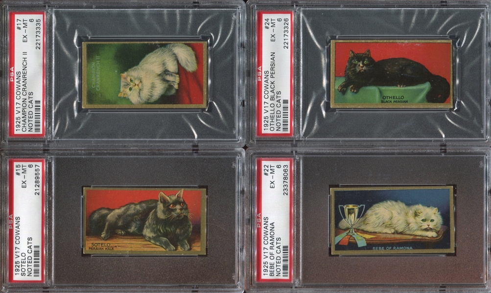 V17 Cowan's Chocolates Noted Cats Lot of (4) PSA6-Graded Cards