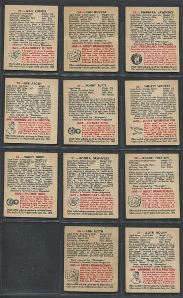 1948 Bowman Movie Stars Near Set (23/36) Cards