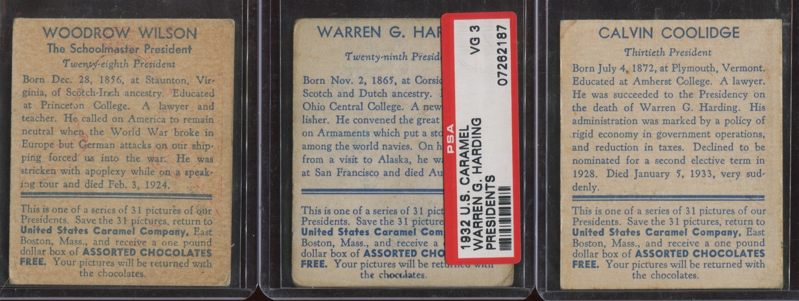 R114 U.S. Caramel Presidents Complete Set of (30) Cards