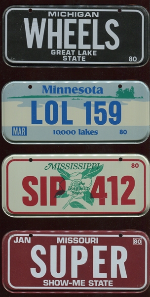 1980 Post Honeycomb Metal License Plates Near Set (47/50) Plates