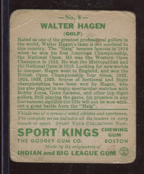 R338 Goudey Sport Kings #8 Walter Hagen (GOLF)