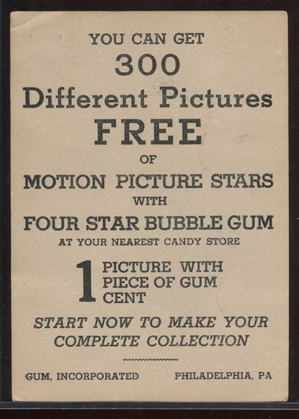 R96-1 Gum Inc Motion Picture Star Type Card - Joan Bennett