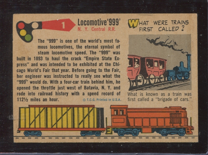 1955 Topps Rails and Sails Tough First Card #1 Locomotive '999'