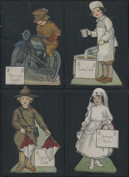 Interesting Group of (8) Likely WWI-Era Die Cut Paper Dolls With Stands
