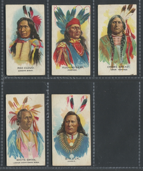 1930 British American Tobacco (BAT) Indian Chiefs Lot of (5) Cards