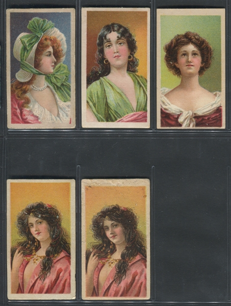 T400-12 American Tobacco Company (ATC) Lot of (5) Stippled Background Girl Cards