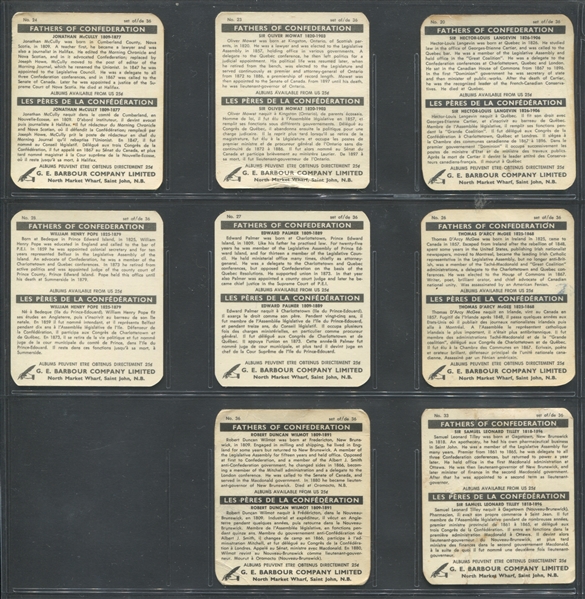 FC-UNC G.E. Barbour Company Father of the Confederation Partial set (20/36) Cards