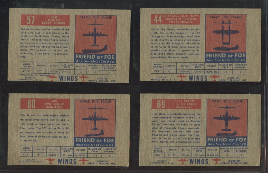 1952 Topps Wings Doeskin Tissues Lot of (4) Cards