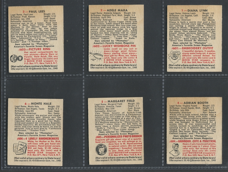 1948 Bowman Movie Stars Complete Set of (36) Cards