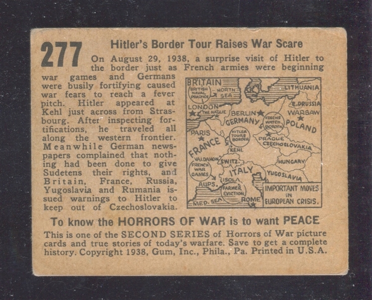 R69 Gum Inc Horrors of War #277 Hitler's Border Tour Raises War Scare