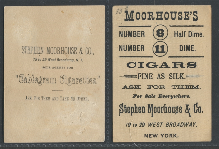 1880's Moorhouse Cigars Trade Card Lot of (2) Cards