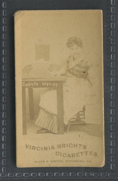 N46 Allen & Ginter Virginia Brights Cigarette Making Type Card