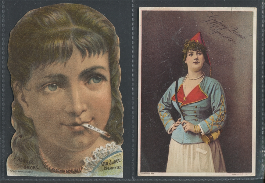 Vintage Goodwin Tobacco Old Judge/Gypsy Queen Lot of (2) Trade Cards with Smoker's Head
