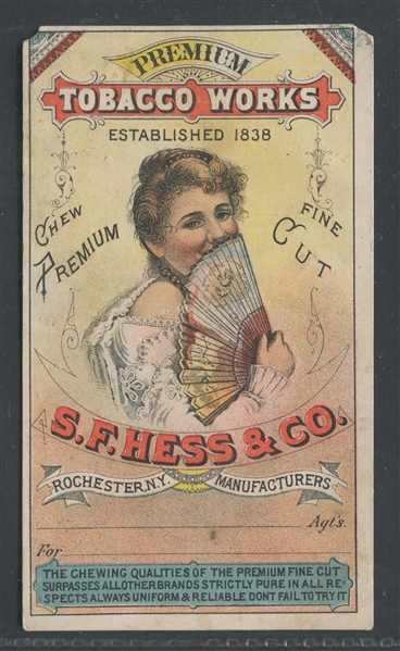 1880's S.F. Hess Tobacco Works Colorful Trade Card